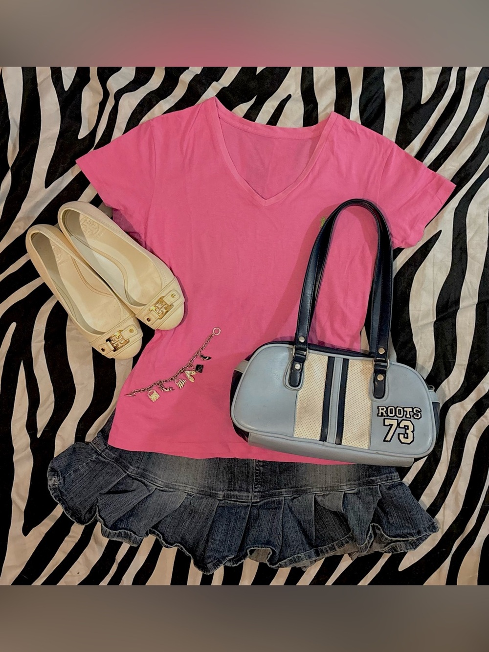 Ralph Lauren Pink V-Neck Polo Pony Embroidered Tee Barbie Pink